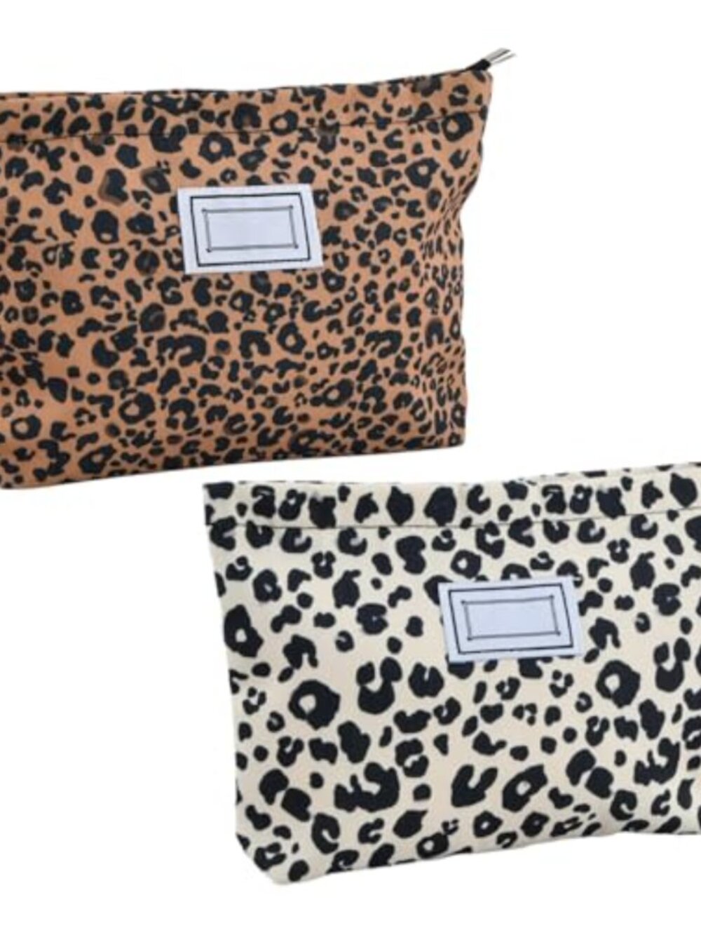 Cotton Leopard Print Makeup Bag Set Zipper Cosmetic Pouch Travel